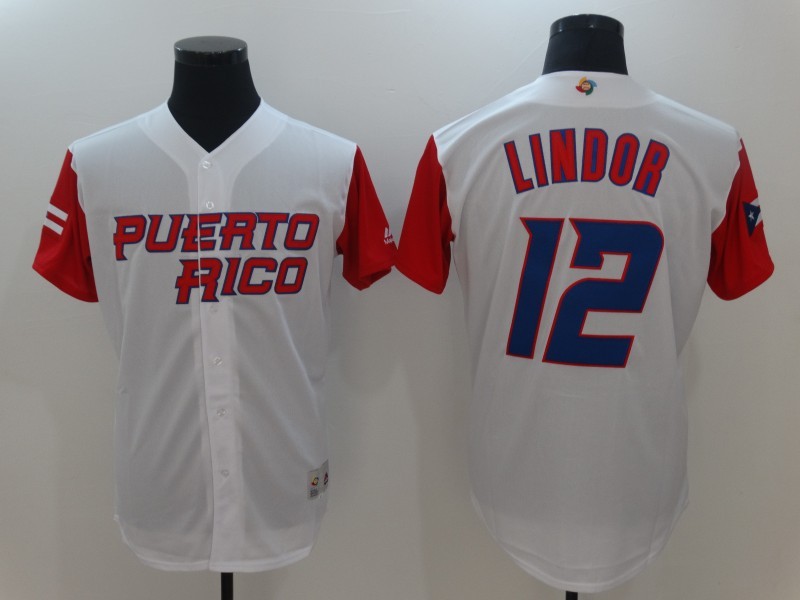 Men Puerto Rico Baseball #12 Francisco Lindor White 2017 World Baseball Classic Authentic Jersey->more jerseys->MLB Jersey